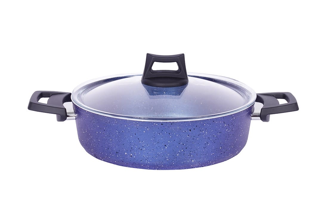 Granite Cooking Pot With Glass Lid - Blue ( Medium )