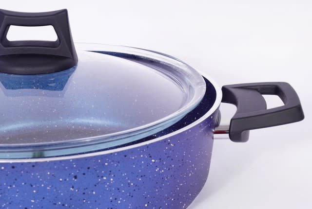 Granite Cooking Pot With Glass Lid - Blue ( Medium )