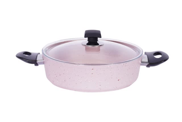 Granite Cooking Pot With Glass Lid - Pink ( Medium )