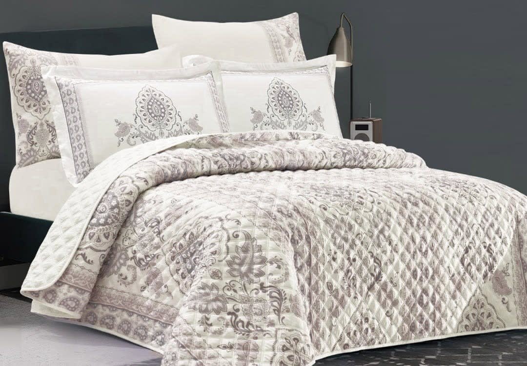 Hamilton Decorated Bedspread Set 6 PCS - King White & L.Purple