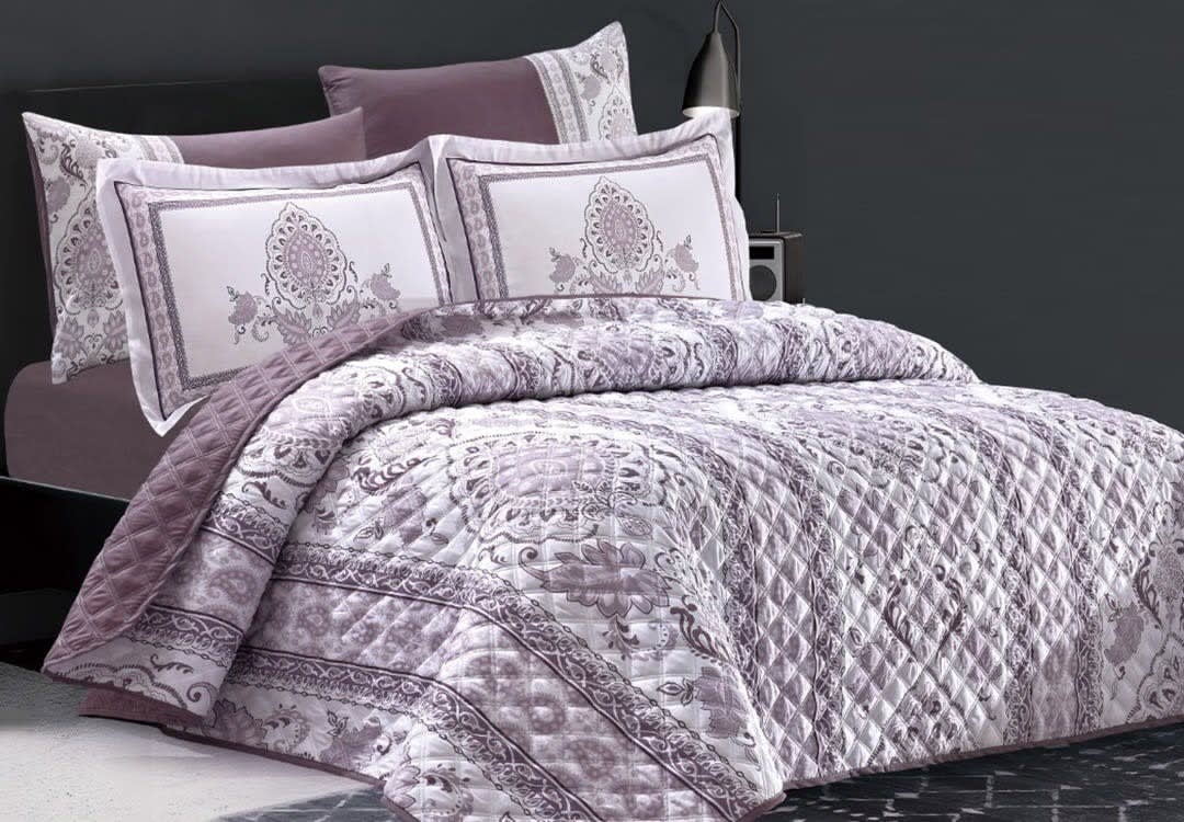 Hamilton Decorated Bedspread Set 6 PCS - King White & Purple