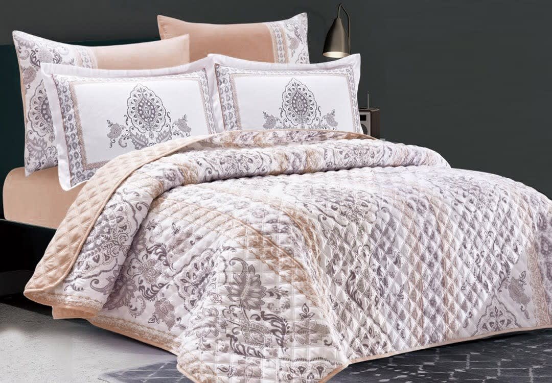 Hamilton Decorated Bedspread Set 6 PCS - King White & L.Pink