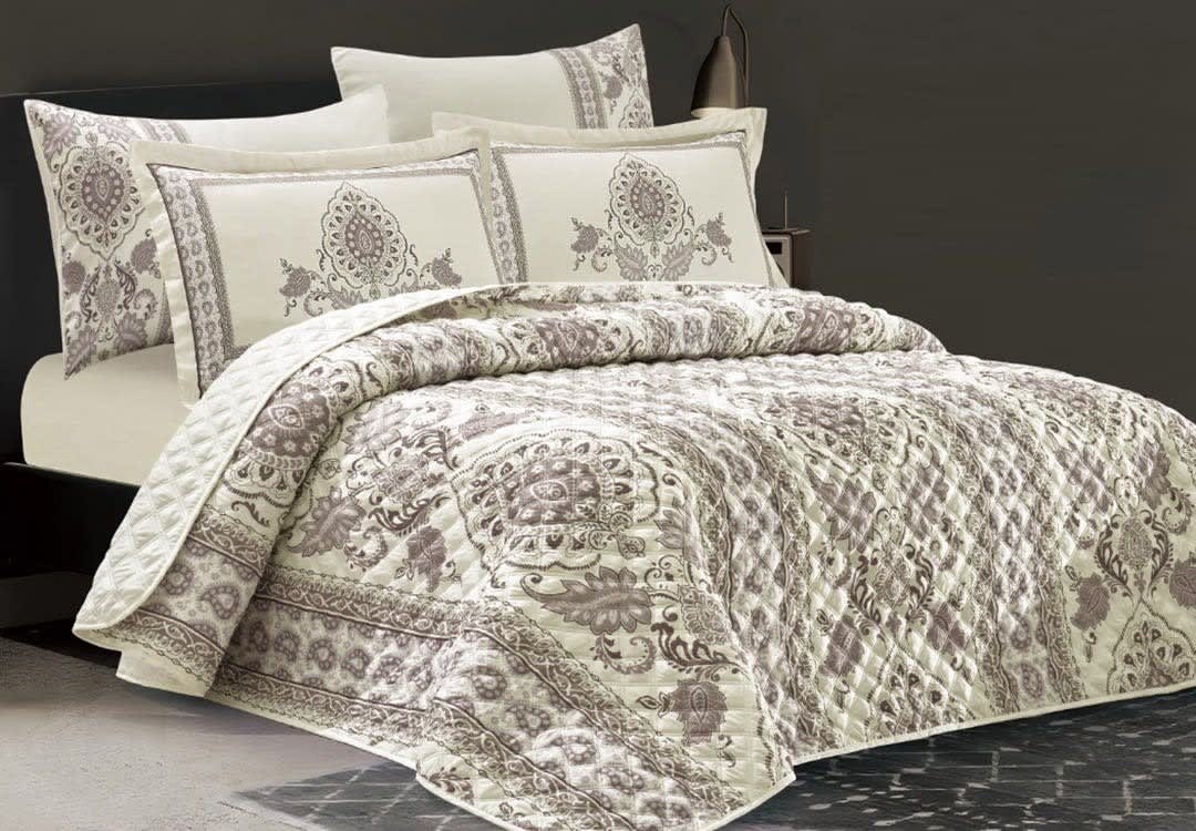 Hamilton Decorated Bedspread Set 6 PCS - King Cream & Purple
