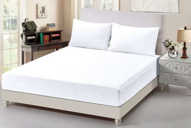 Valentini Hotel Stripe Fitted Bedsheet Set 3 PCS - King White