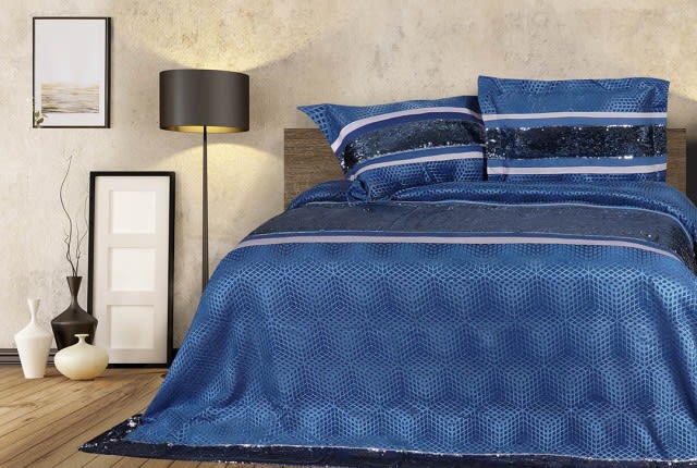 Turkish Jacquard Cotton Bedspread Set 3 PCS - King Blue