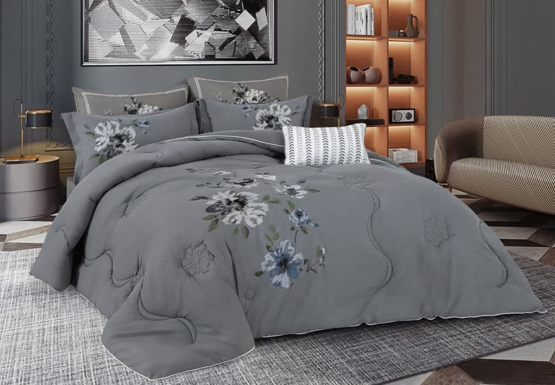 Adana Embroidered Comforter Set 7 PCS - King Grey