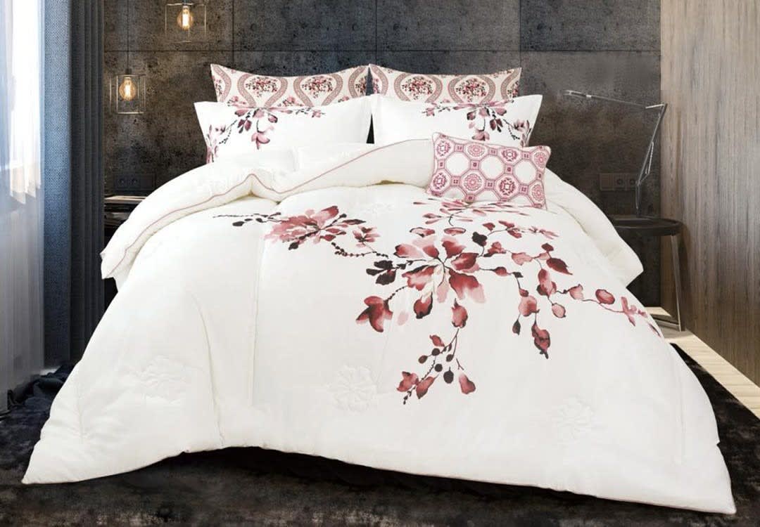 Brasilia Comforter Set 7 PCS - King Size Cream & Tea Rose