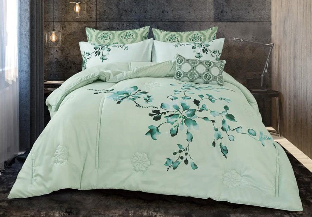 Brasilia Comforter Set 7 PCS - King Size kiwi & Turquoise