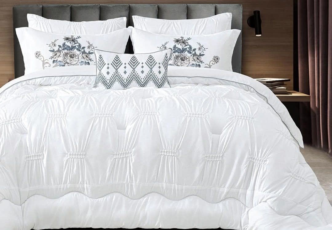 Ankara Stitched Comforter Set 7 PCS - King Size White