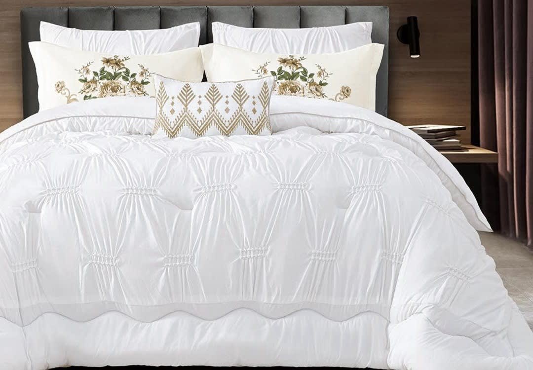 Ankara Stitched Comforter Set 7 PCS - King Size Off White