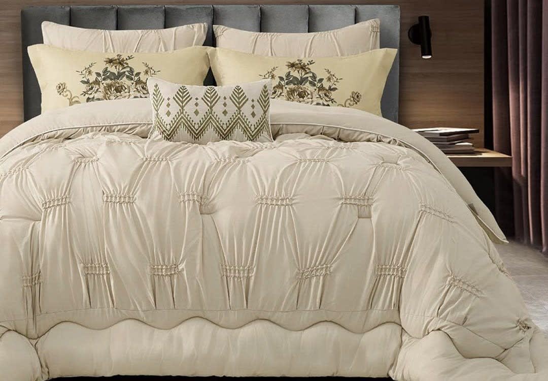 Ankara Stitched Comforter Set 7 PCS - King Size L.Beige