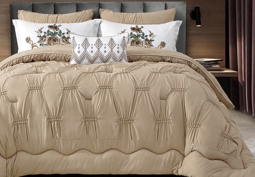 Ankara Stitched Comforter Set 7 PCS - King Size Beige