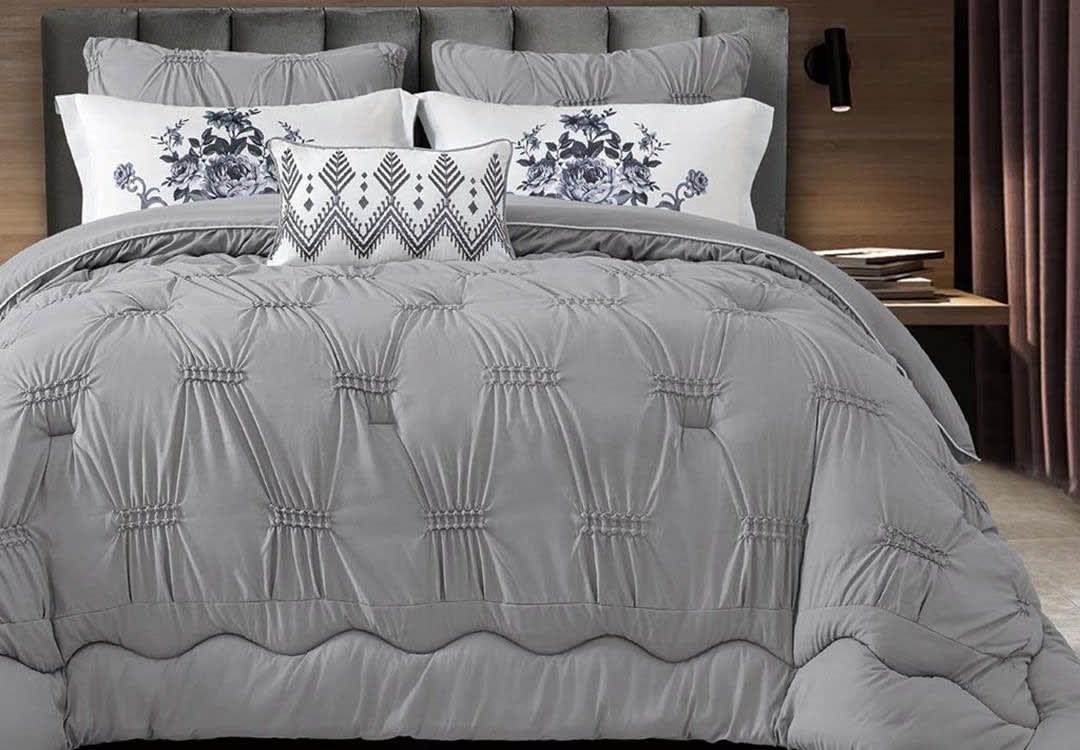 Ankara Stitched Comforter Set 7 PCS - King Size Grey