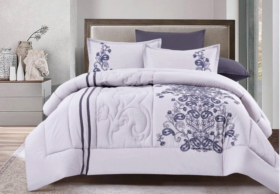Cannon Cotton Embroidered Comforter Set 6 PCS - King Size White & Purple