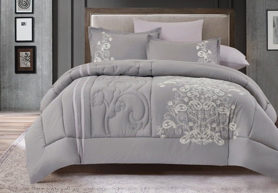 Cannon Cotton Embroidered Comforter Set 6 PCS - King Size Grey