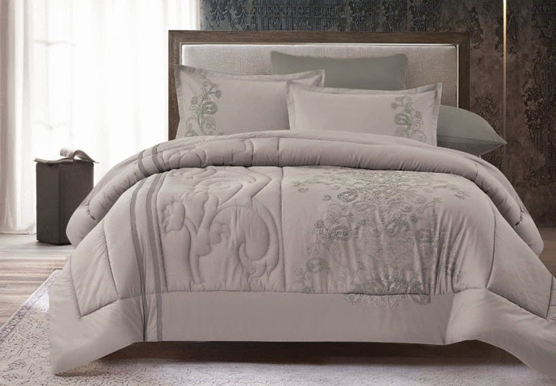 Cannon Cotton Embroidered Comforter Set 6 PCS - King Size Beige