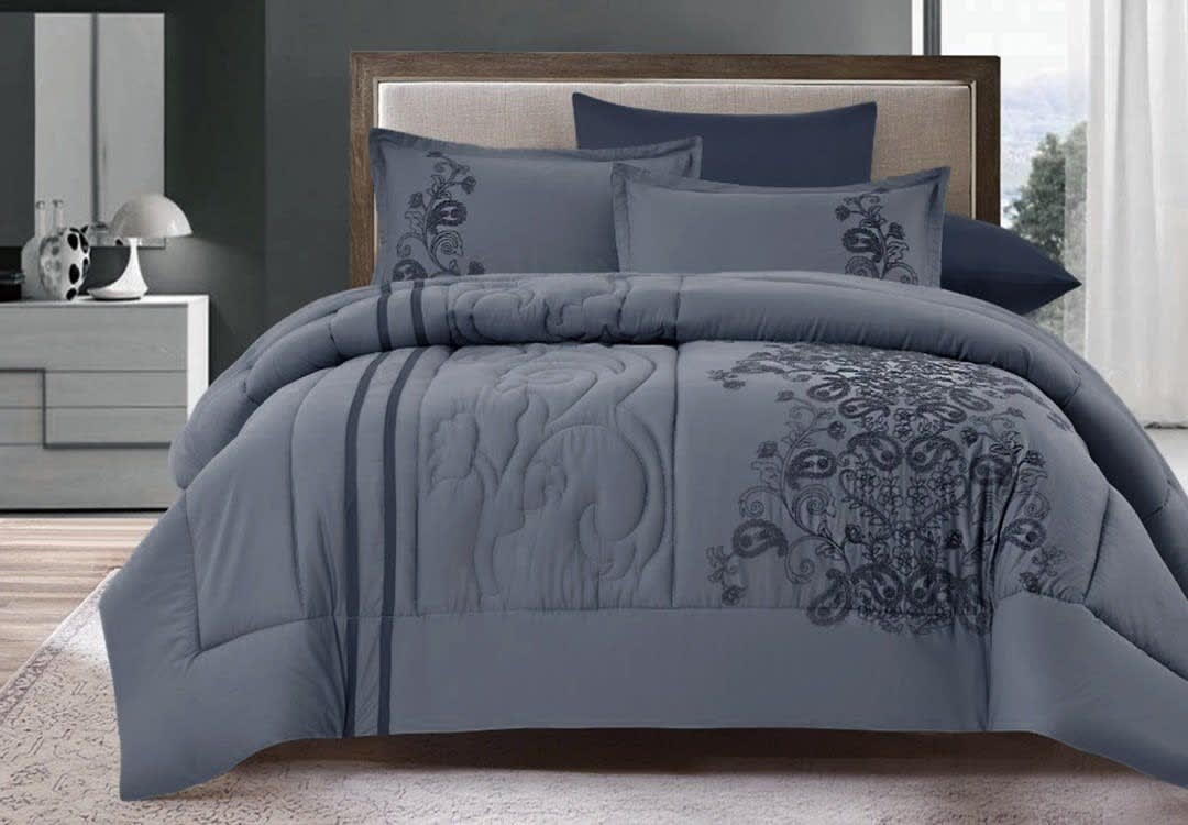 Cannon Cotton Embroidered Comforter Set 6 PCS - King Size Blue Grey