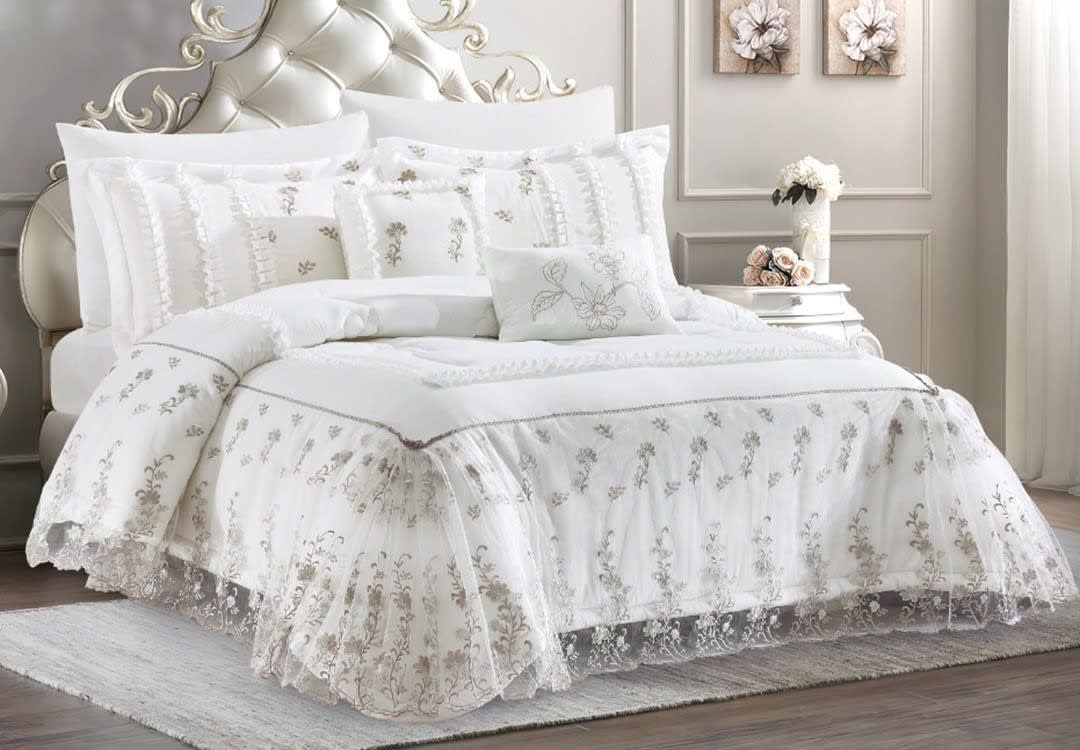 Lisa Danteel Wedding Comforter Set 8 PCS - King White & Beige