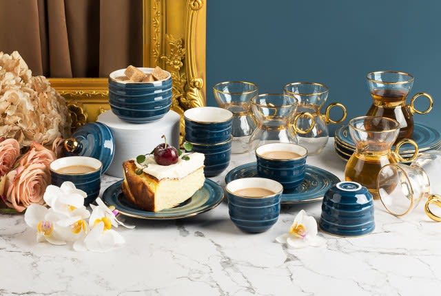 luxury Turkish Tea & Coffee Serving Set 19 PCS - Blue