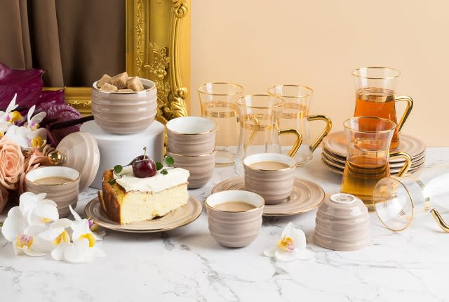 luxury Turkish Tea & Coffee Serving Set 19 PCS - Beige