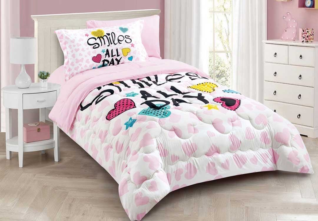 Valentini Kids Comforter Set 4 PCS - White & Pink