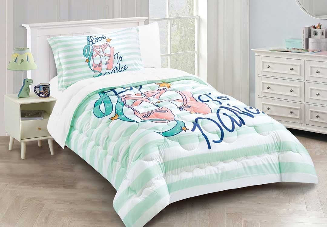 Valentini Kids Comforter Set 4 PCS - White & Green
