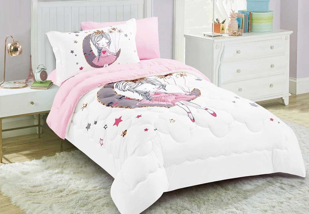 Valentini Kids Comforter Set 4 PCS - White & Pink