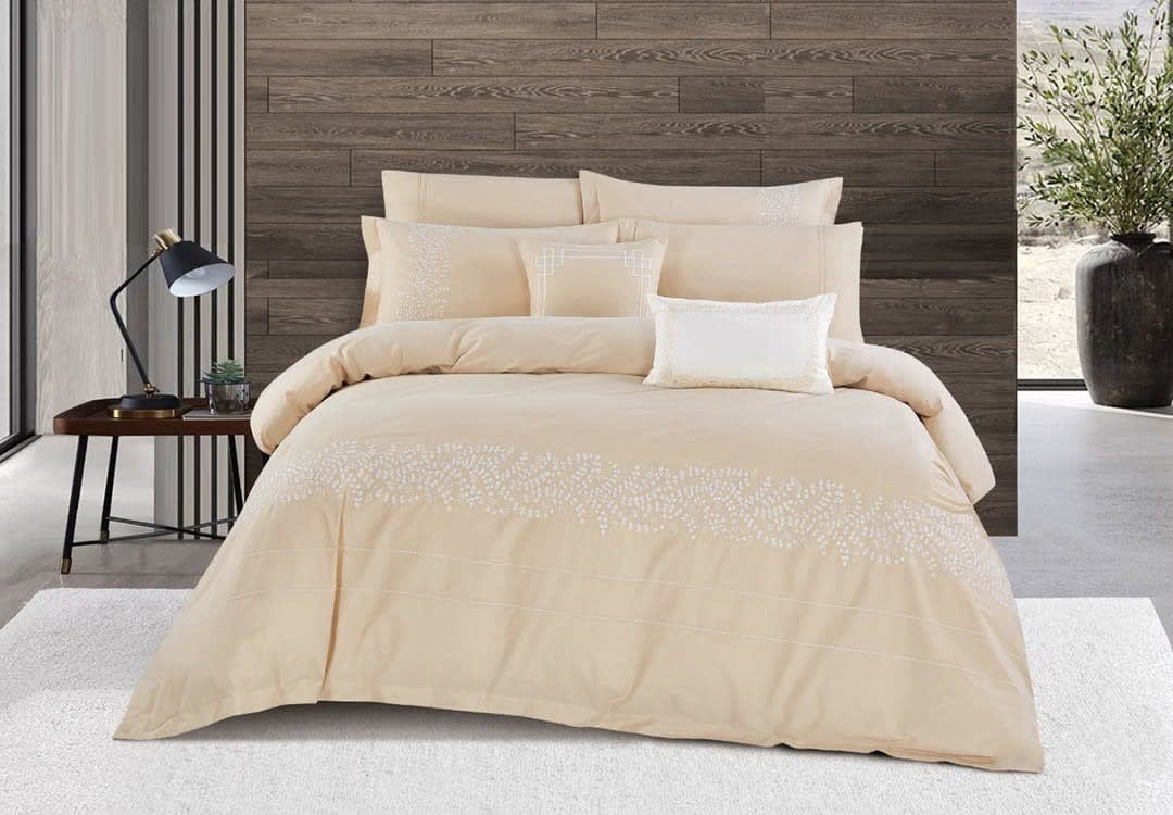 Crown Embroidered Cotton Quilt Cover Set Without Filling 8 PCS - King Beige