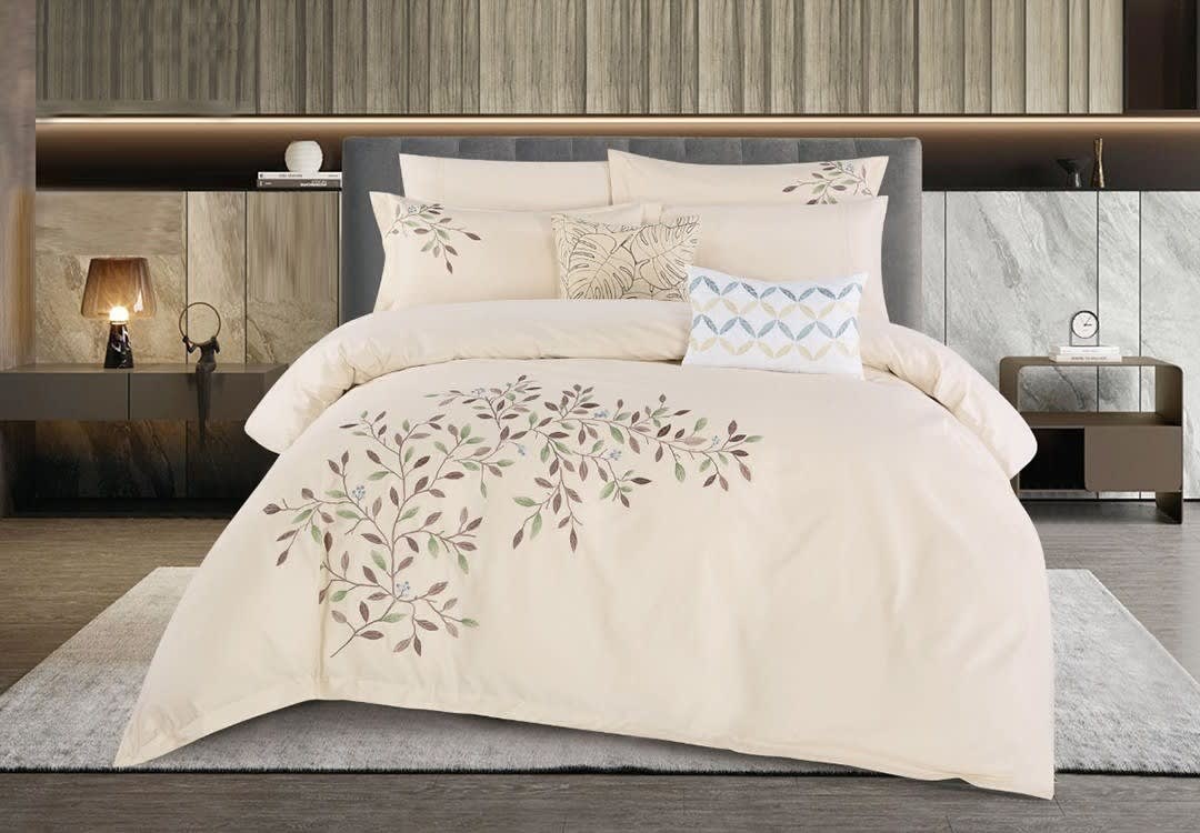 Crown Embroidered Cotton Quilt Cover Set Without Filling 8 PCS - King L.Beige