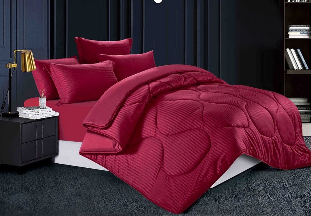 Relax Stripe Hotel Comforter Set 6 PCS - King Burgundy