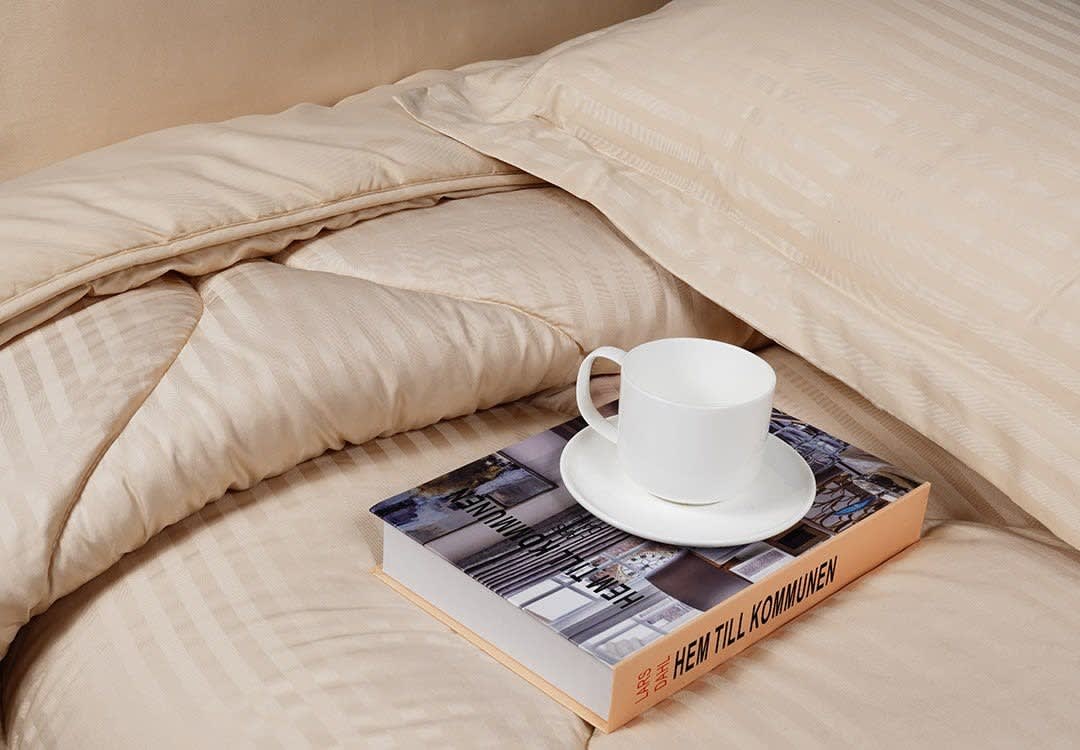 Relax Stripe Hotel Comforter Set 6 PCS - Queen Beige
