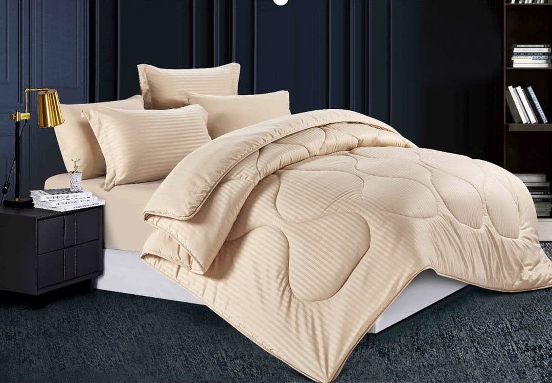 Relax Stripe Hotel Comforter Set 6 PCS - Queen Beige