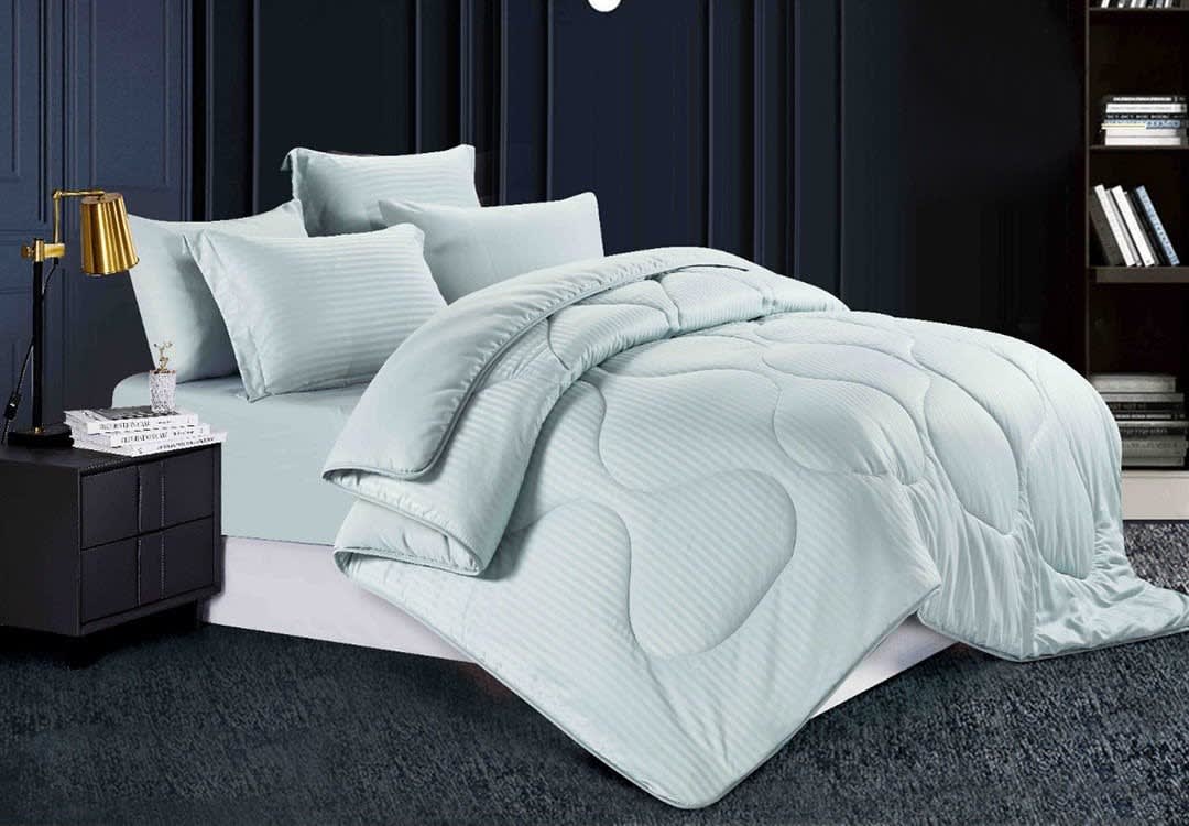 Relax Stripe Hotel Comforter Set 6 PCS - Queen L.Sky Blue