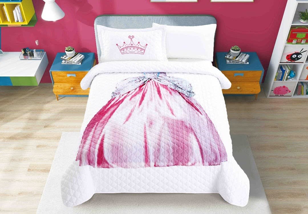 Saad Kids Bed Spread 4 PCS - White & Pink