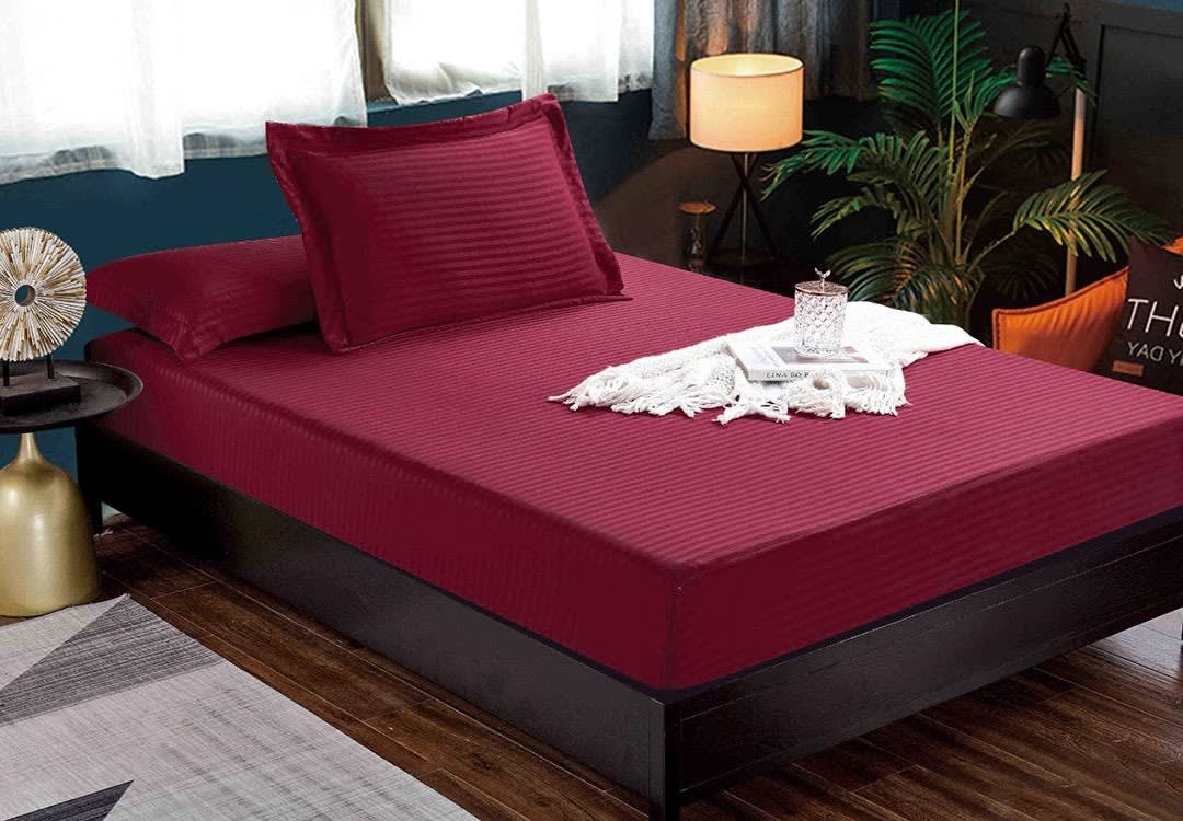 Relax Hotel Stripe Bedsheet Set 3 PCS - King Burgundy
