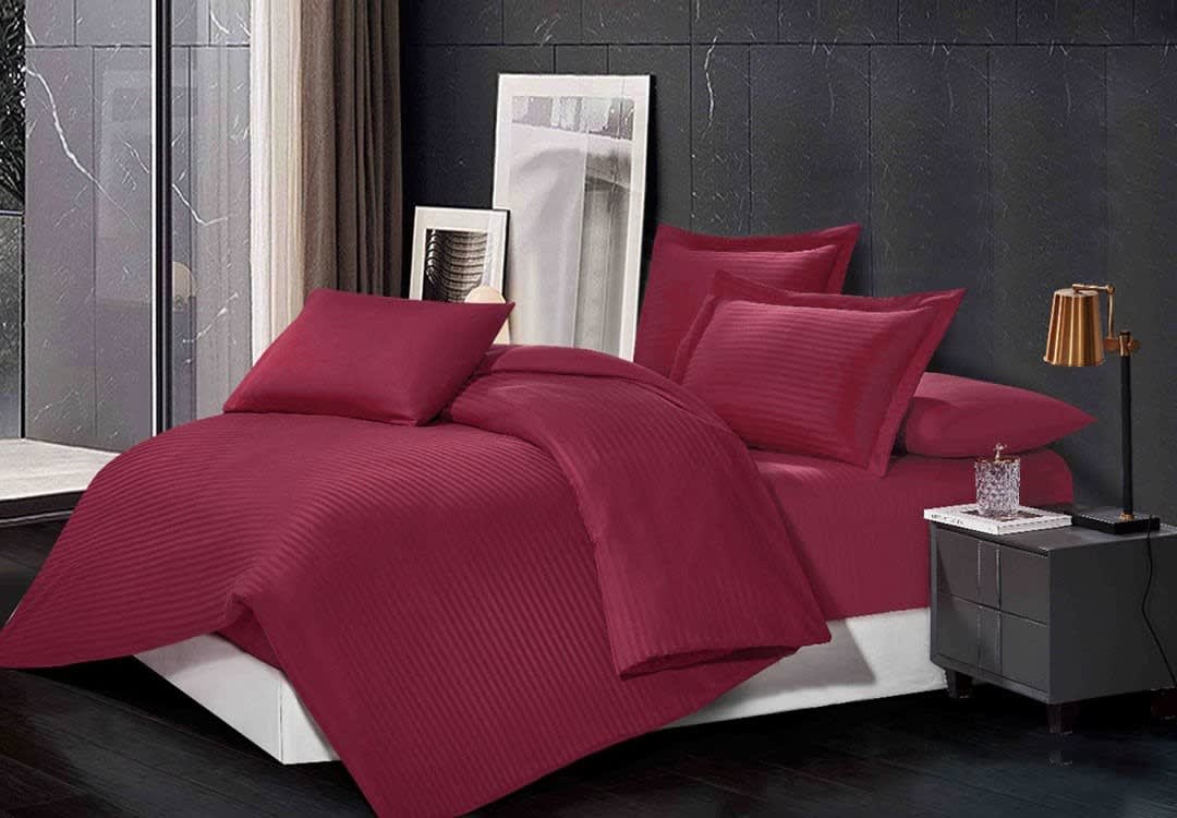 Relax Stripe Quilt Cover Set Without Filling 4 PCS - Single Burgundy