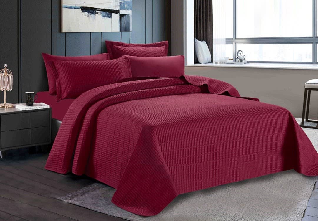 Relax Stripe Bedspread Set 4 PCS - Single Burgundy