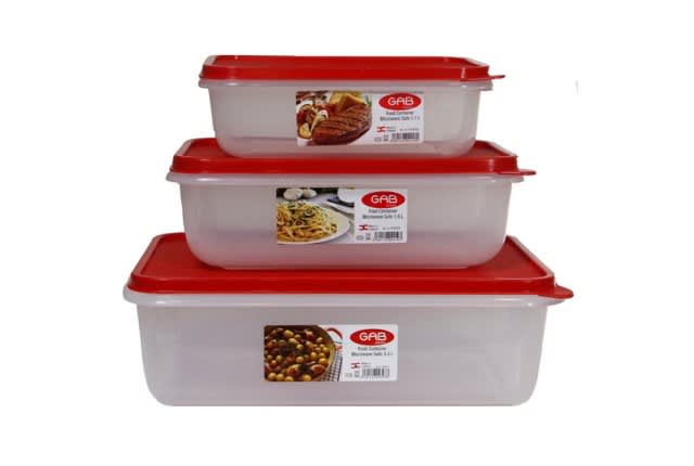 Plastic Food Container Set 3 Pcs - Transparent & Red