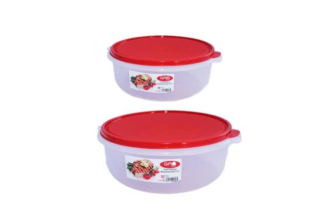 Plastic Food Container Set 2 Pcs - Transparent & Red