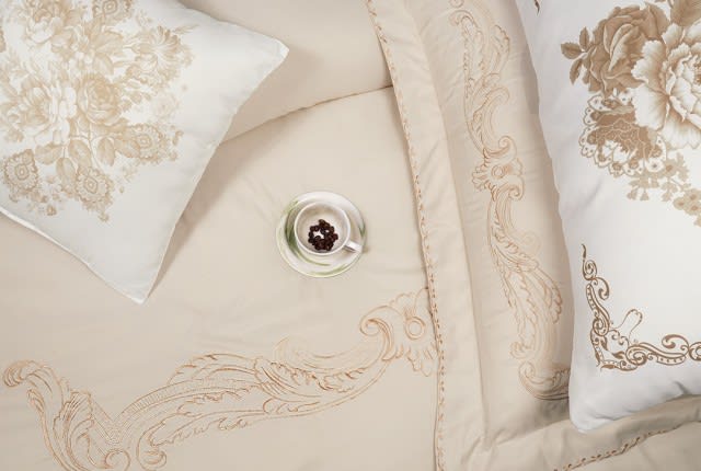 Edith Embroidered Comforter Set 7 PCS - King L.Beige
