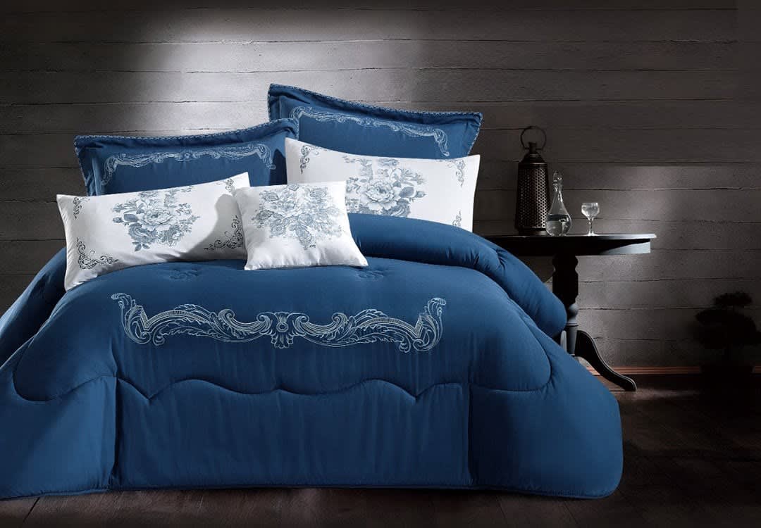 Edith Embroidered Comforter Set 7 PCS - King D.Blue