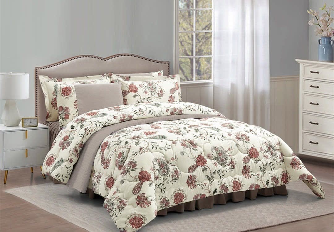 Valentini Comforter Set 6 PCS - King Cream & Tea Rose