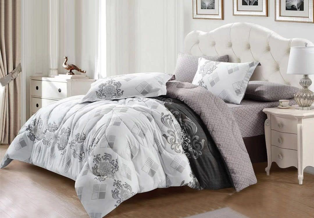 Kamila Comforter Set 6 PCs - King White & Grey