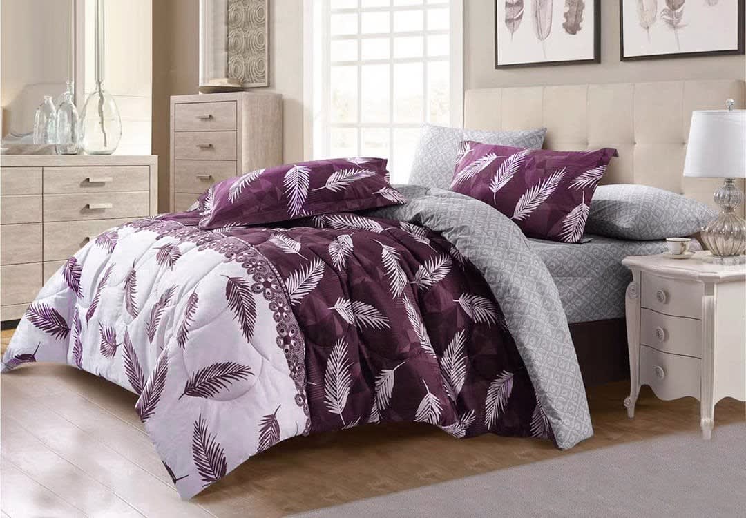 Kamila Comforter Set 6 PCs - King Purple & Silver