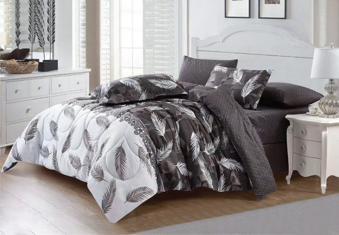 Kamila Comforter Set 4 PCs - Sinlge D.Grey & White