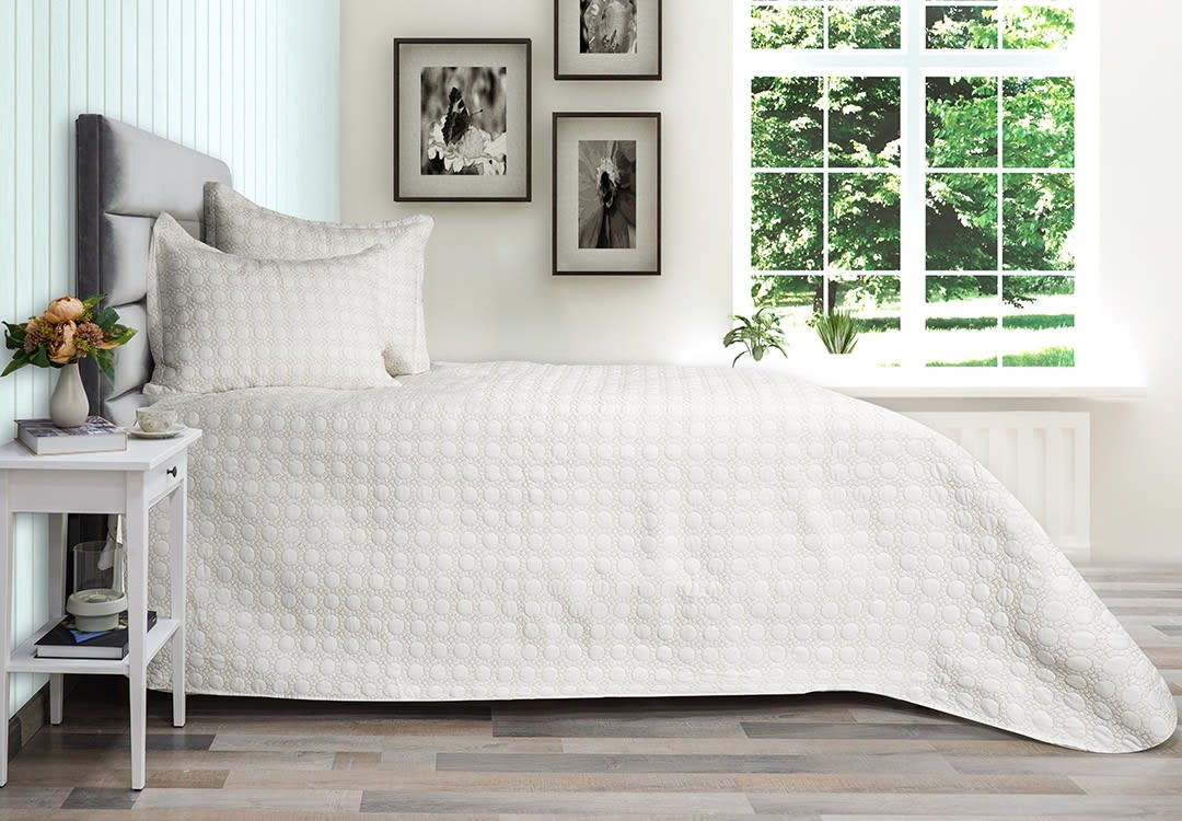 Armada Cotton Bedspread Set 2 PCS - Single White & Gold