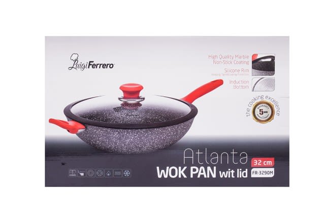Luigi Ferrero Atlanta Aluminum Cooking Pan With Glass Lid - Grey & Red