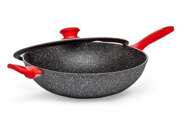 Luigi Ferrero Aluminum Cooking Pan With Glass Lid - Grey & Red