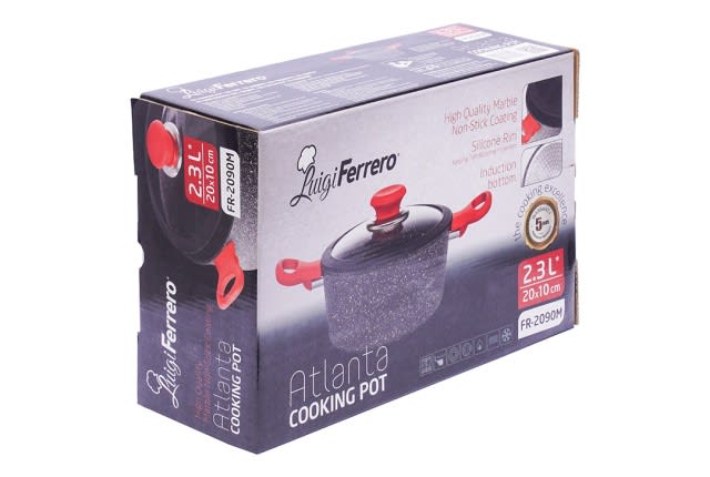 Luigi Ferrero Atlanta Aluminum Cooking Pot With Glass Lid - Grey & Red