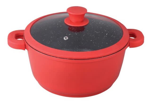 Muhler Aluminum Cooking Pot With Glass Lid - Red